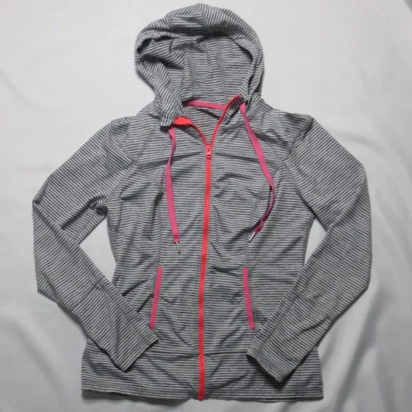 4/$14 LUKKA womens STRIPED gray WHITE pink JACKET lightweight HOODIE SIZE MED - Picture 1 of 12